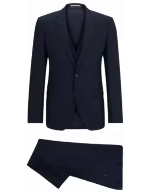 Slim-fit suit in patterned stretch wool- Dark Blue Men's Business Suit