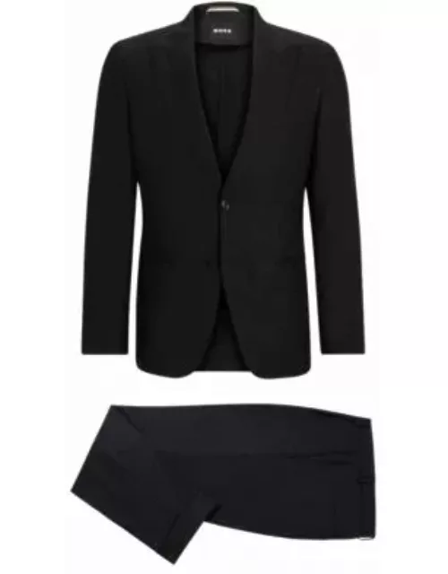 Slim-fit suit in melange wool and linen- Black Men's Business Suit
