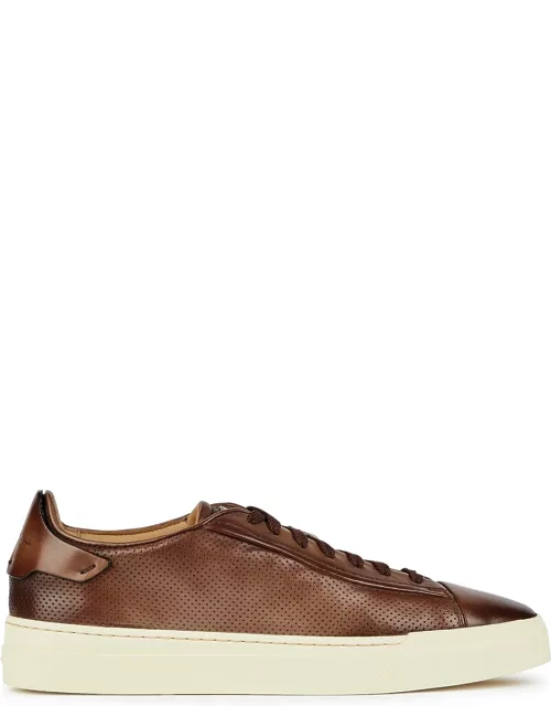 Santoni Ducting Perforated Leather Sneakers - Brown - 6, Santoni Trainers, Lace up Front