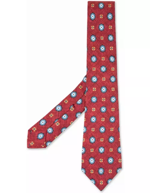 Kiton Red Tie With Flower Pattern