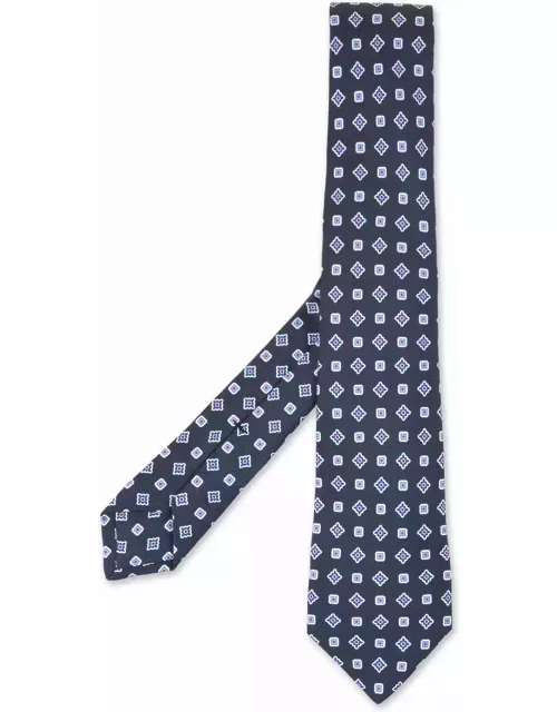 Kiton Blue Tie With Geometric Micro Pattern
