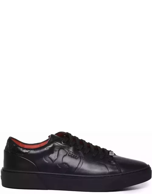 Hugo Boss Leather Lace-up Sneakers Com Special Embossed Graphic
