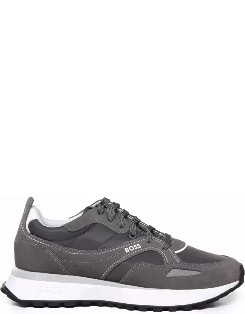Hugo Boss Mixed Materials Sneakers With Suede And Branded Tri