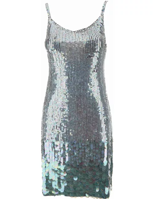 Parosh Mini Grey Dress With All-over Multicolor Sequins In Stretch Polyamide Woman