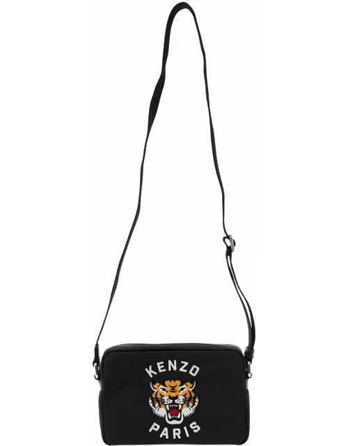 kenzo Varsity Black Crossbody Bag With Tiger Embroidery In Nylon Man