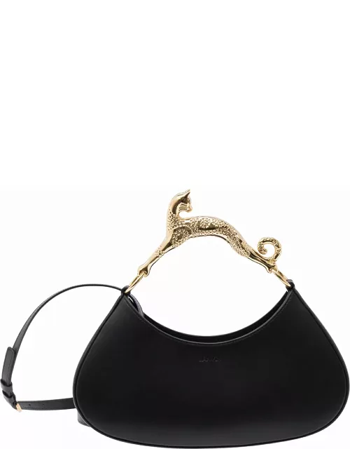 Lanvin hobo Large Black Handbag With Cat Handle In Leather Woman