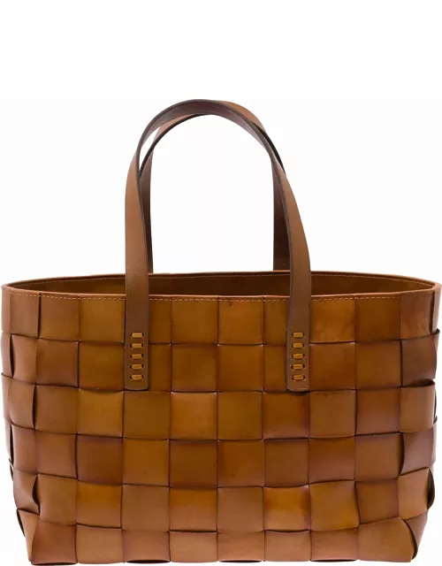 Dragon Diffusion Brown Tote Bag With Double Handle In Woven Leather