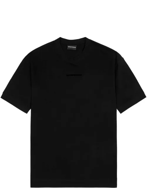 Emporio Armani Logo-flocked Piqué Cotton T-shirt - Black