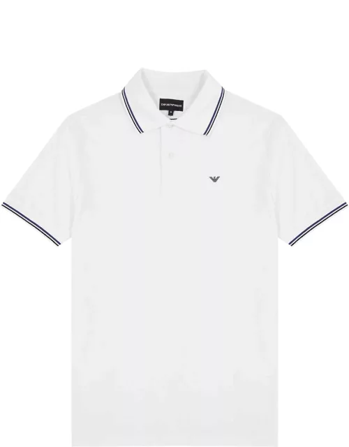Emporio Armani Logo Piqué Stretch-cotton Polo Shirt - White