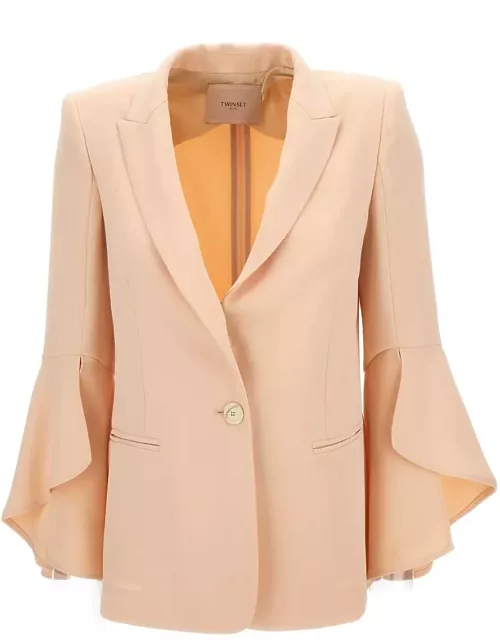 TwinSet Pink Blazer With Wide Sleeves In Technical Fabric Woman