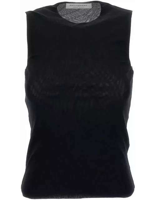 Philosophy di Lorenzo Serafini Black Sleeveless Top With Round Neck In Stretch Fabric Woman