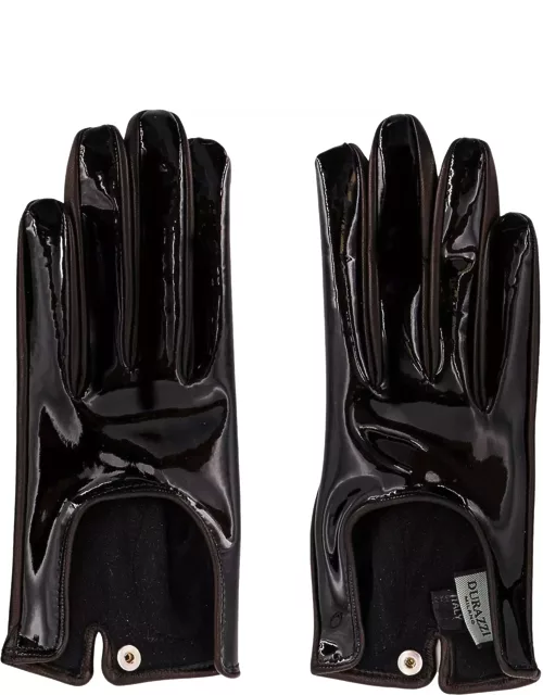 Durazzi Milano Patent And Calfskin Leather Gloves. Silk Lining