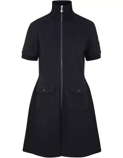 Moncler Piqué Cotton-blend Mini Dress - Dark Blue - S (UK 10 / S)