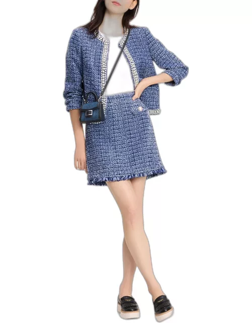 gabrielle pearly-embellished tweed mini skirt
