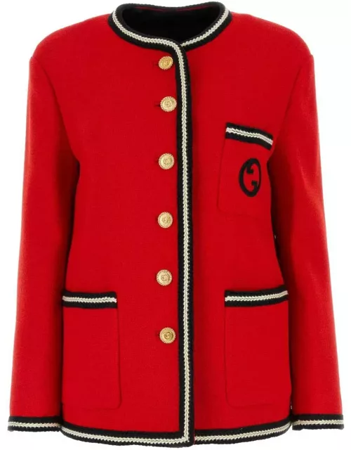 Gucci Logo Embroidered Tweed Button-up Jacket