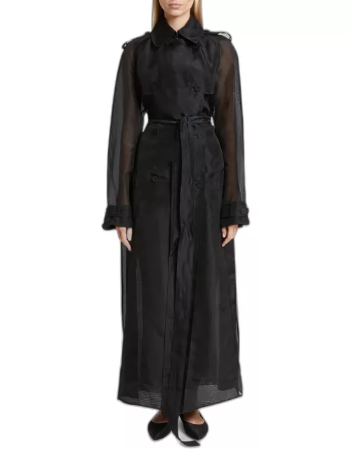 Eithne Pleated Belted Silk Long Trench Coat