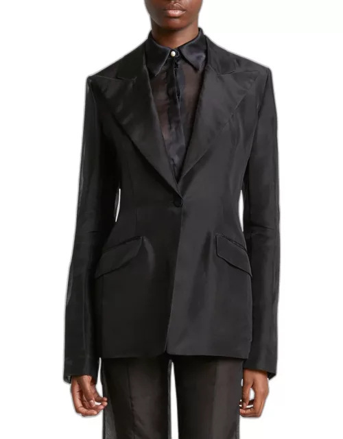 Leiva Slim Single-Breasted Silk Blazer Jacket