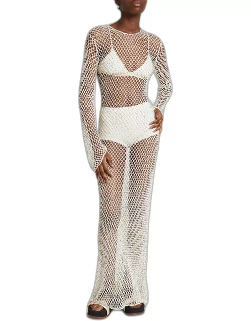 Xavier Open-Knit Cashmere Dress with Glass Bead Detai