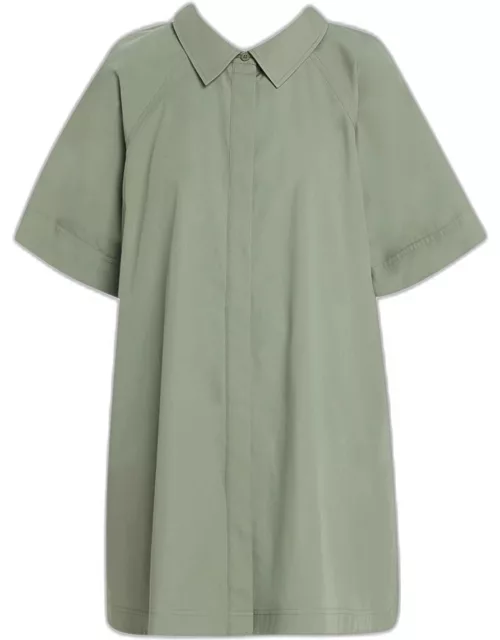 Blanche Pleated-Back Short-Sleeve Mini Shirt Dres