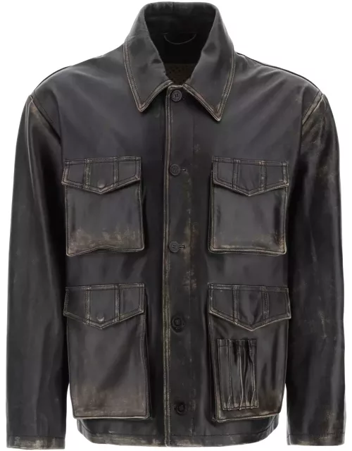 GOLDEN GOOSE leone aviator jacket in lived-in-effect leather