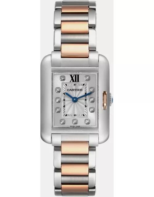 Cartier Tank Anglaise Small Steel Rose Gold Diamond Ladies Watch WT100024 30.2 mm x 22.7 m
