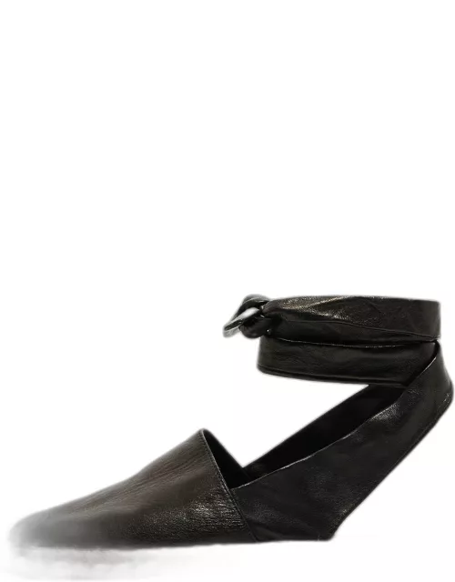 Moncler Black Leather Ankle Tie Espadrille Flat