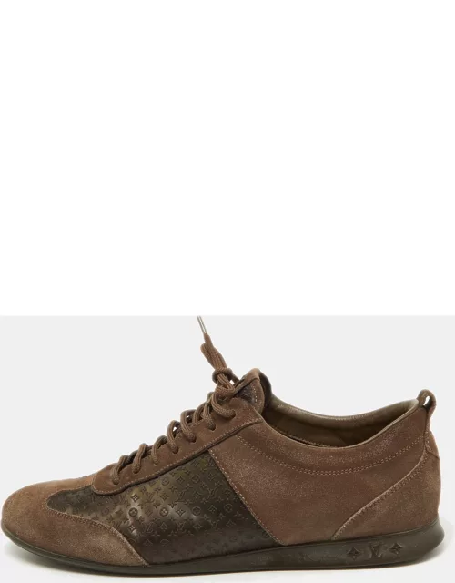 Louis Vuitton Brown Textured Suede and Monogram Fabric Low Top Sneaker