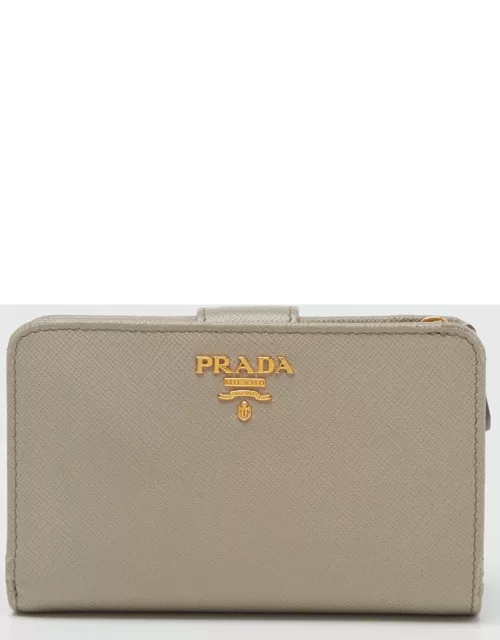 Prada Grey Saffiano Leather Flap French Wallet