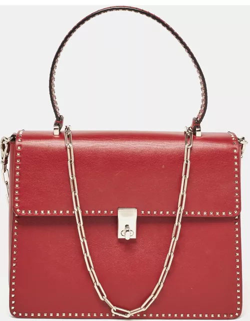 Valentino Red Leather Rockstud Top Handle Bag