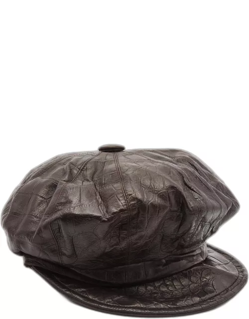 Christian Dior Boutique Brown Croc Embossed Leather Newsboy Hat