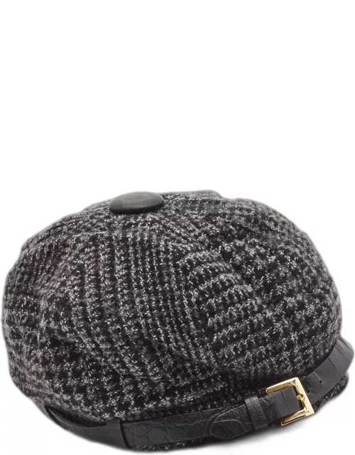 Dolce & Gabbana Black Wool Knit Croc Embossed Leather Baseball Cap