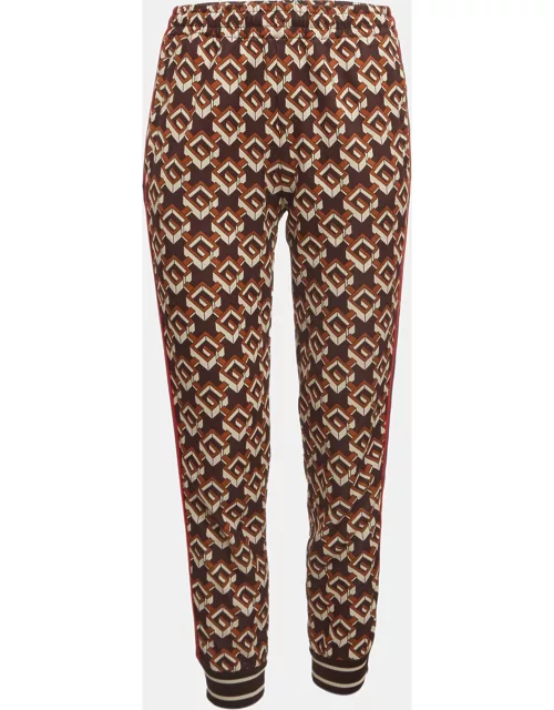 Gucci Brown Geometric G Print Jersey Side Stripe Joggers