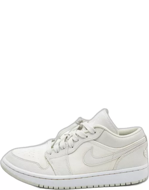 Air Jordans White/Grey Canvas Air Jordan 1 Low Spruce Aura Sneaker