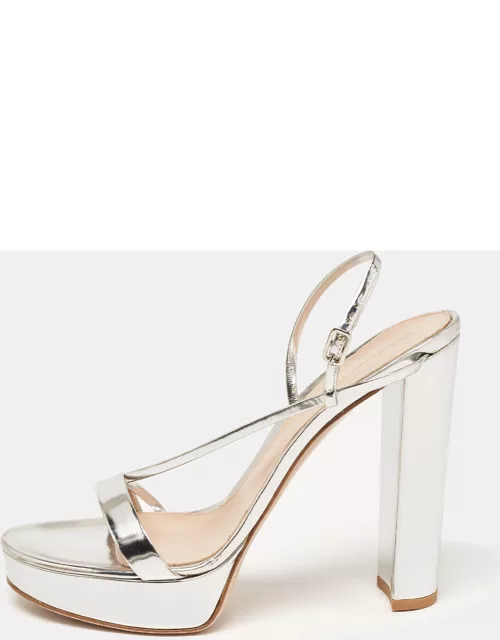 Gianvito Rossi Silver Leather Ankle Strap Sandal