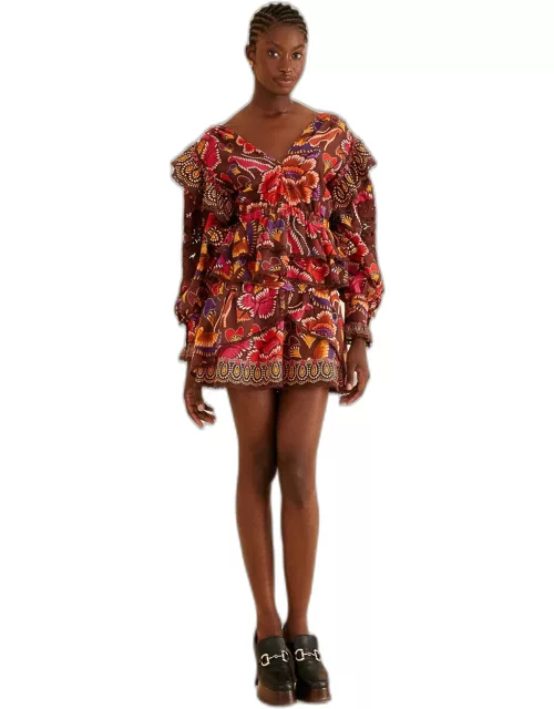 Brown Bright Flora Mini Skirt, BRIGHT FLORA BROWN /