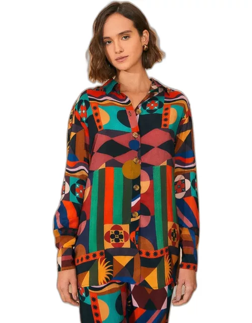 Multicolor Tropical Shapes Long Sleeve Shirt, TROPICAL SHAPES MULTICOLOR /