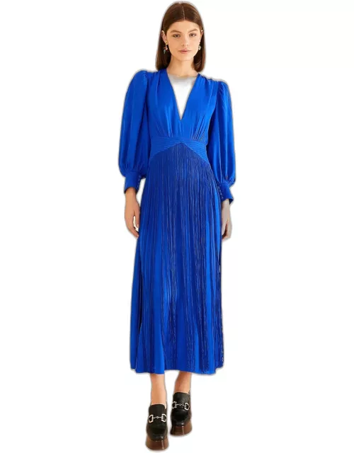 Bright Blue Fringes Maxi Dress, BLUE /