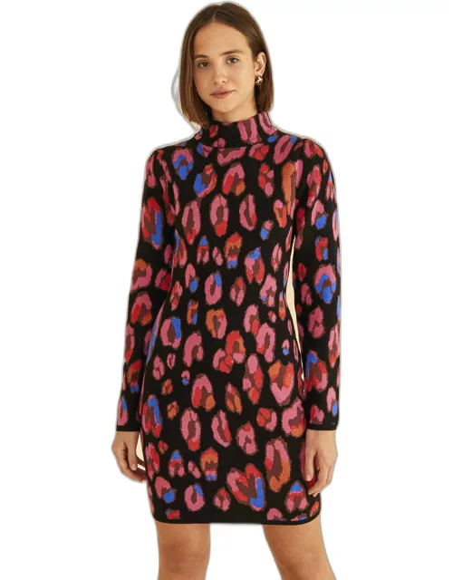 Iridescent Leopards Knit Mini Dress, IRIDESCENT LEOPARD BLACK /
