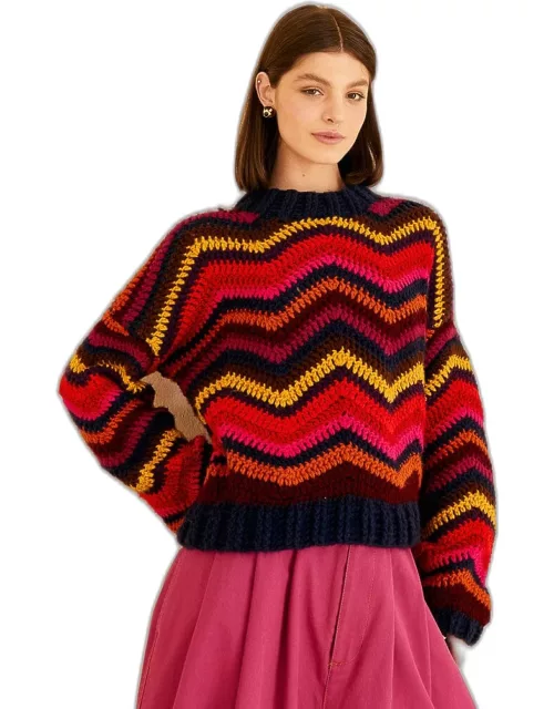 Colorful Waves Crochet High Neck Sweater, COLORFUL WAVES MULTICOLOR /