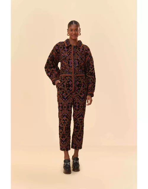 Embroidered Long Sleeve Jumpsuit, EMBROIDERED CORDUROY /