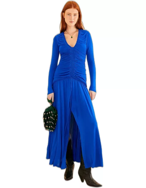 Bright Blue Long Sleeve Midi Dress, BLUE /