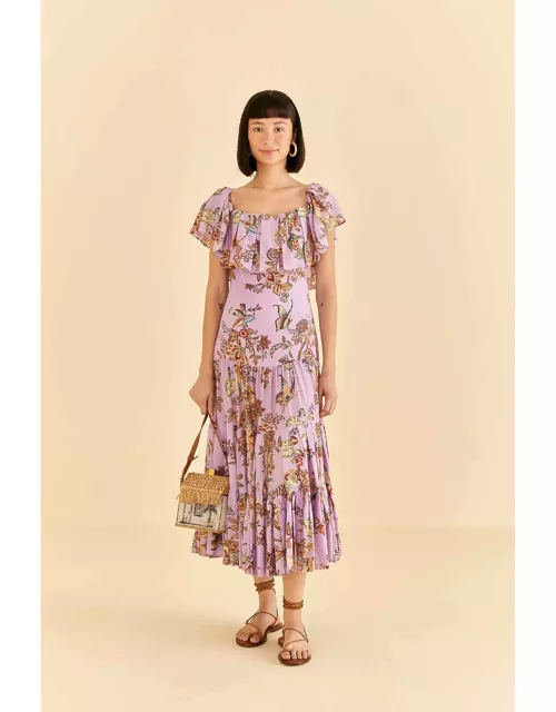 Lilac Floral Monkey Short Sleeve Maxi Dress, FLORAL MONKEY LILAC /