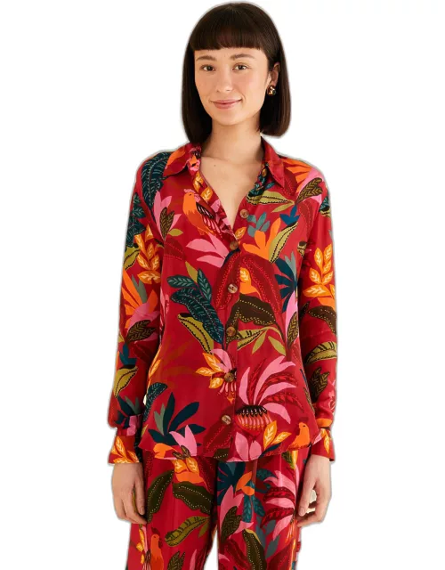 Red Rooster Leaves Long Sleeve Shirt, ROOSTER LEAVES RED /