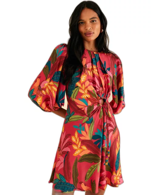 Red Rooster Leaves Long Sleeve Mini Dress, ROOSTER LEAVES RED /