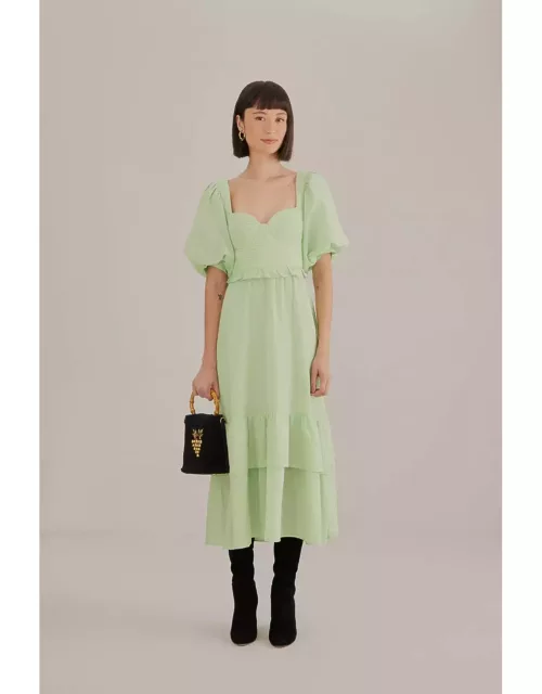 Soft Green Short Sleeve Midi Dress, GREEN /