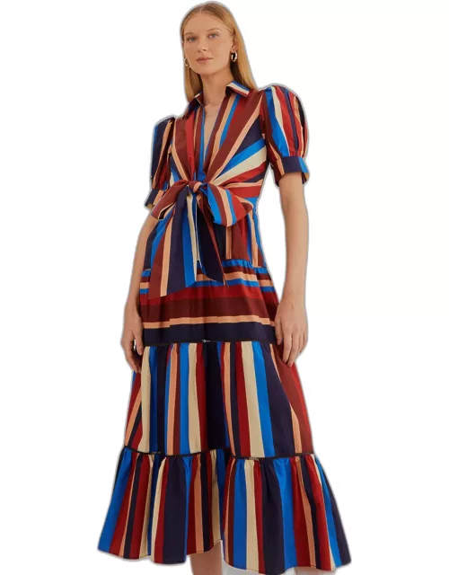 Multicolor Winter Stripes Short Sleeve Midi Dress, WINTER STRIPES MULTICOLOR /