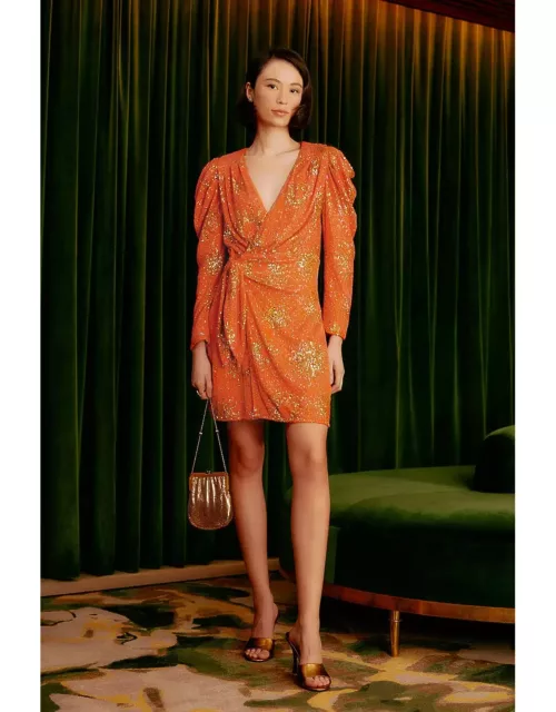 Orange Sunny Mood Sequin Long Sleeve Mini Dress, SUNNY MOOD ORANGE /