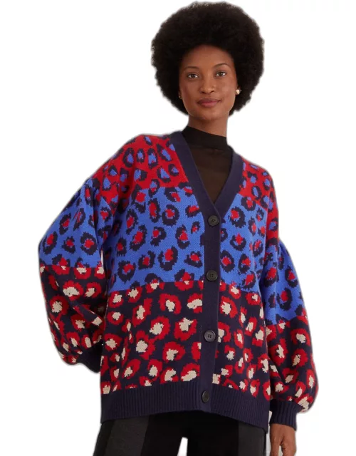 Mixed Leopards Knit Cardigan, MIXED LEOPARDS NAVY MULTI /
