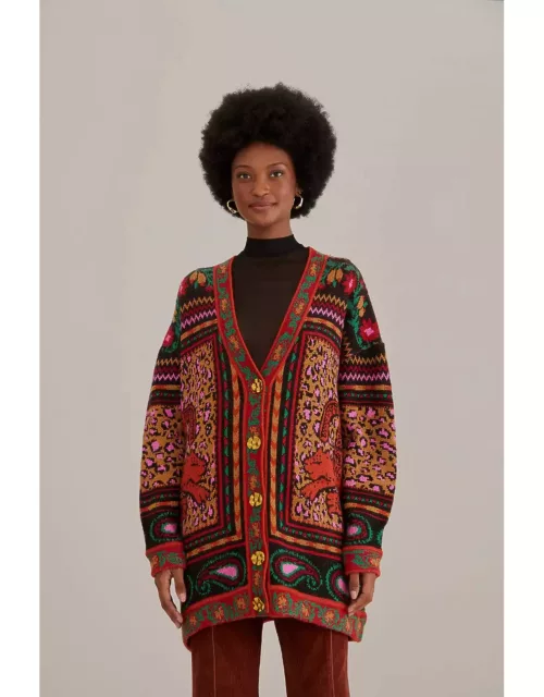 Mixed Tapestry Prints Knit Cardigan, MIXED TAPESTRY PRINTS MULTI /