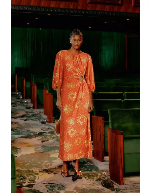 Orange Sunny Mood Sequin Cut Out Midi Dress, SUNNY MOOD ORANGE /